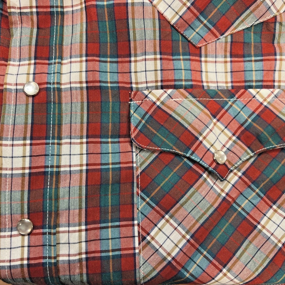 Panhandle Slim VTG Golden West Pearl Snap Men S Slim Fit Permanently Press Plaid - Picture 5 of 9